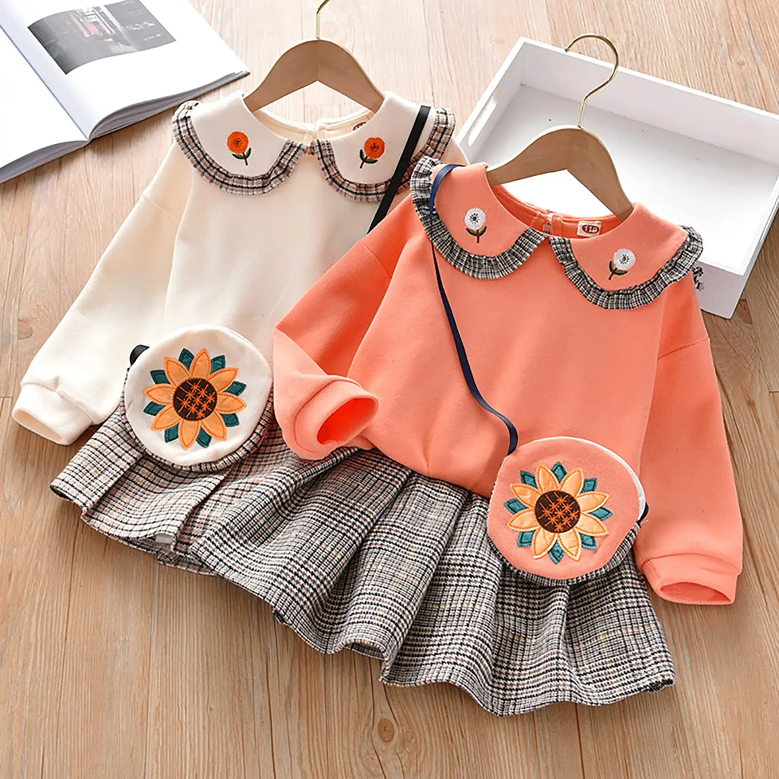VSCOO Cute Pullover Long Sleeve Girl Kids Sweater Skirt 2 Pieces Sets  Knit Turn-down Collar Children Sweater