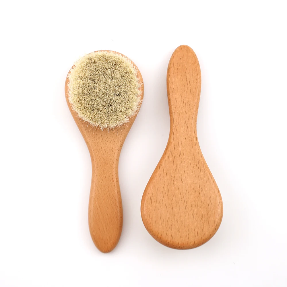 Baby Private Label Soft Goat Wool Bristles Handle Natural Soft Goat Bristles Wool Bath Brush Massage For Newborns Toddlers