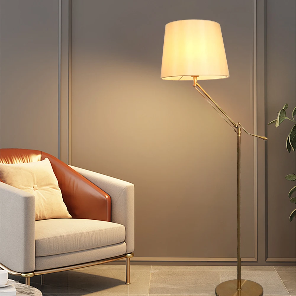 Rebecca Custom light wolf silk and hard backedchampagine rocker arm light pole adjustable lamp shade Angle floor lamp