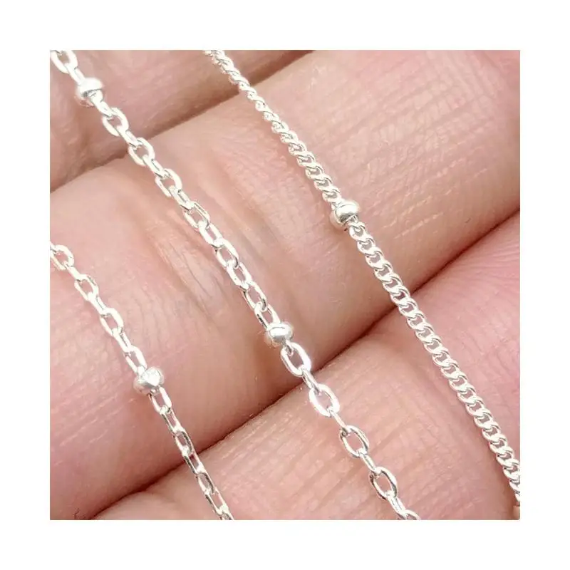 GP satellite chain S925 silver ball Bulk Curb Cable saturn Chain w/ Beads unfinished for permanent jewelry chains making