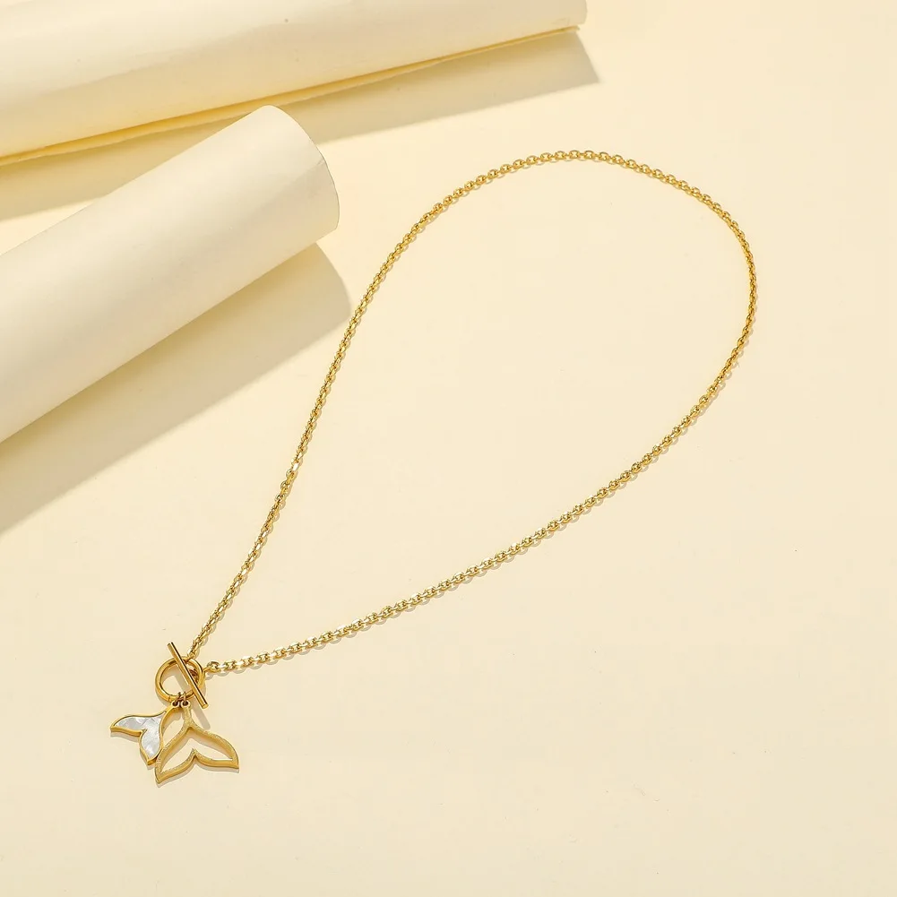 
Korea Retro Stainless Steel Gold Plated Pendant Necklace Personality Mermaid Tail Shell Ot Buckle Necklace 