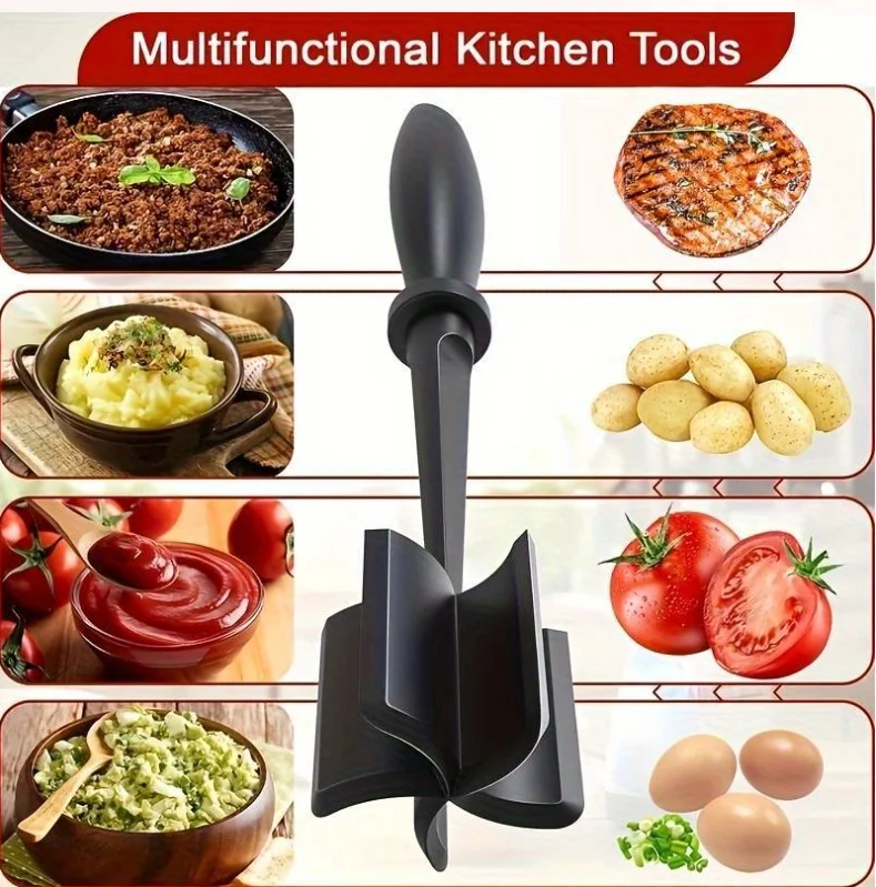 New Meat Chopper Heat Resistant Meat Masher with Non-slip Handle Nylon Hamburger Chopper Beef Meat Food Chopper Kitchen Cookware