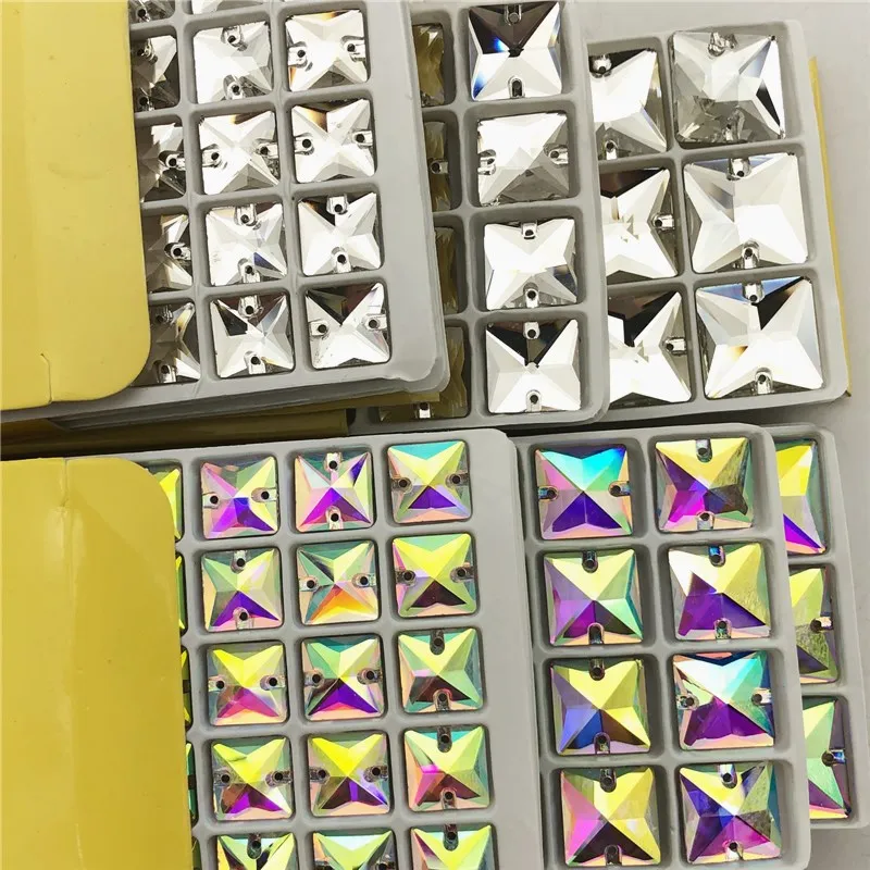 Wholesale Price 12mm Square crystal sew on gems rhinestone stone for wedding dress bridal gown decorations