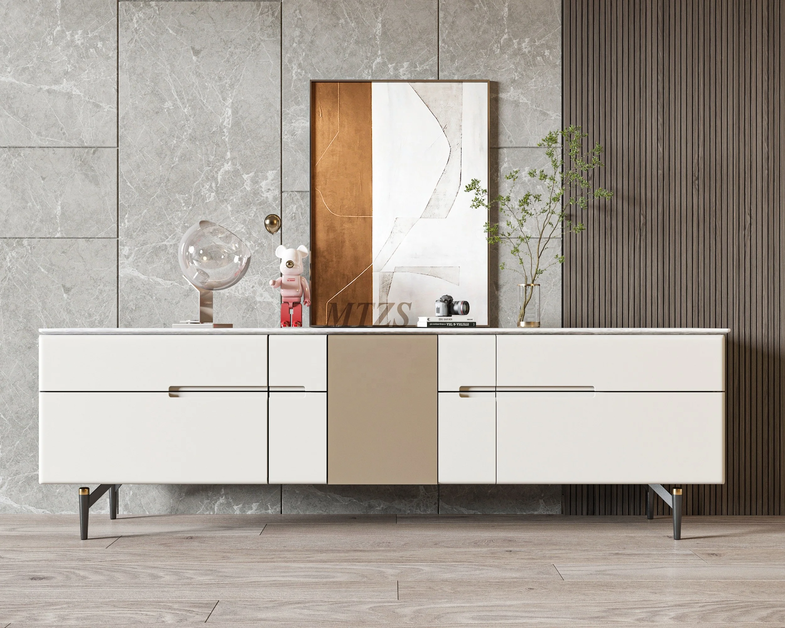 Hot Sale new design TV cabinet TV stand for living room furniture PU leather Marble top