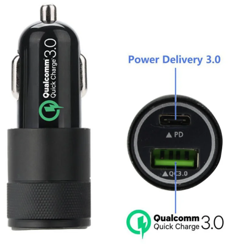 USB C Car Charger Super Fast Mini USB Car Charger PD&QC 3.0 Dual Port Car Adapter For iPhone 11/11 Pro/11 Pro Note 10/S10