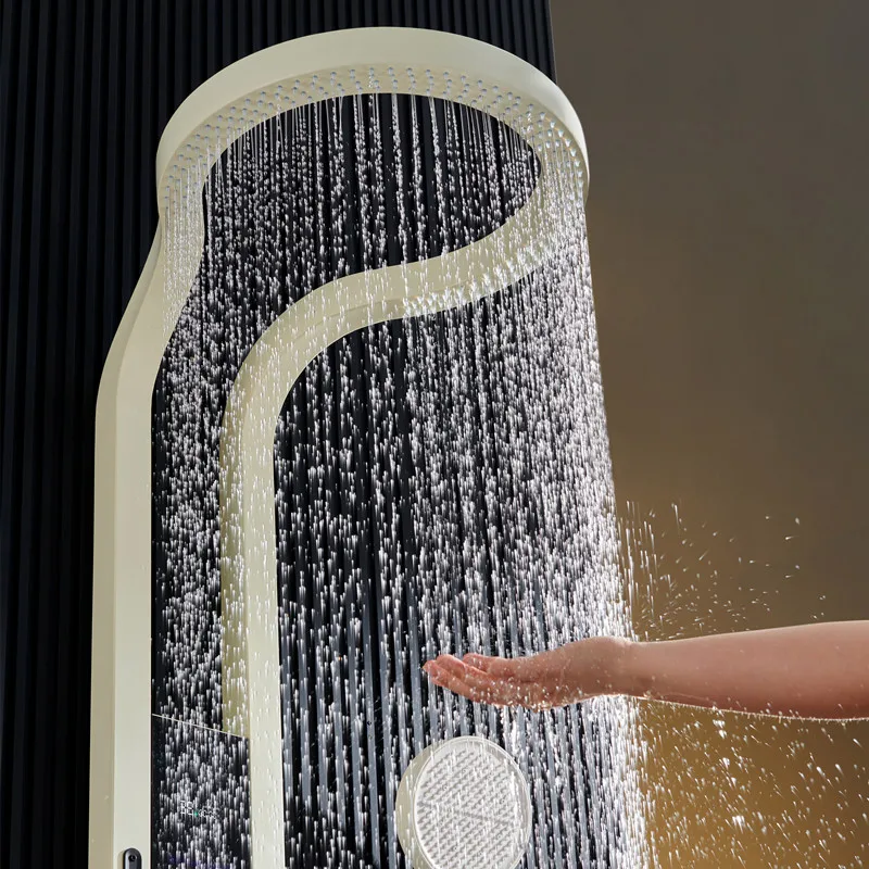 Factory Multifunction Rainfalll Piano Key Hot And Cold Sprinkler Massage White Display Digital Shower Head Sets System Panel