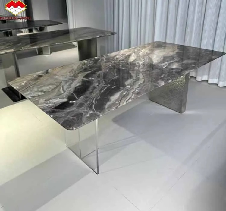 Modern Luxury Marble Dinning Table Top Natural Stone Venice Brown Color Oval Marble Dinner Table with Chairs