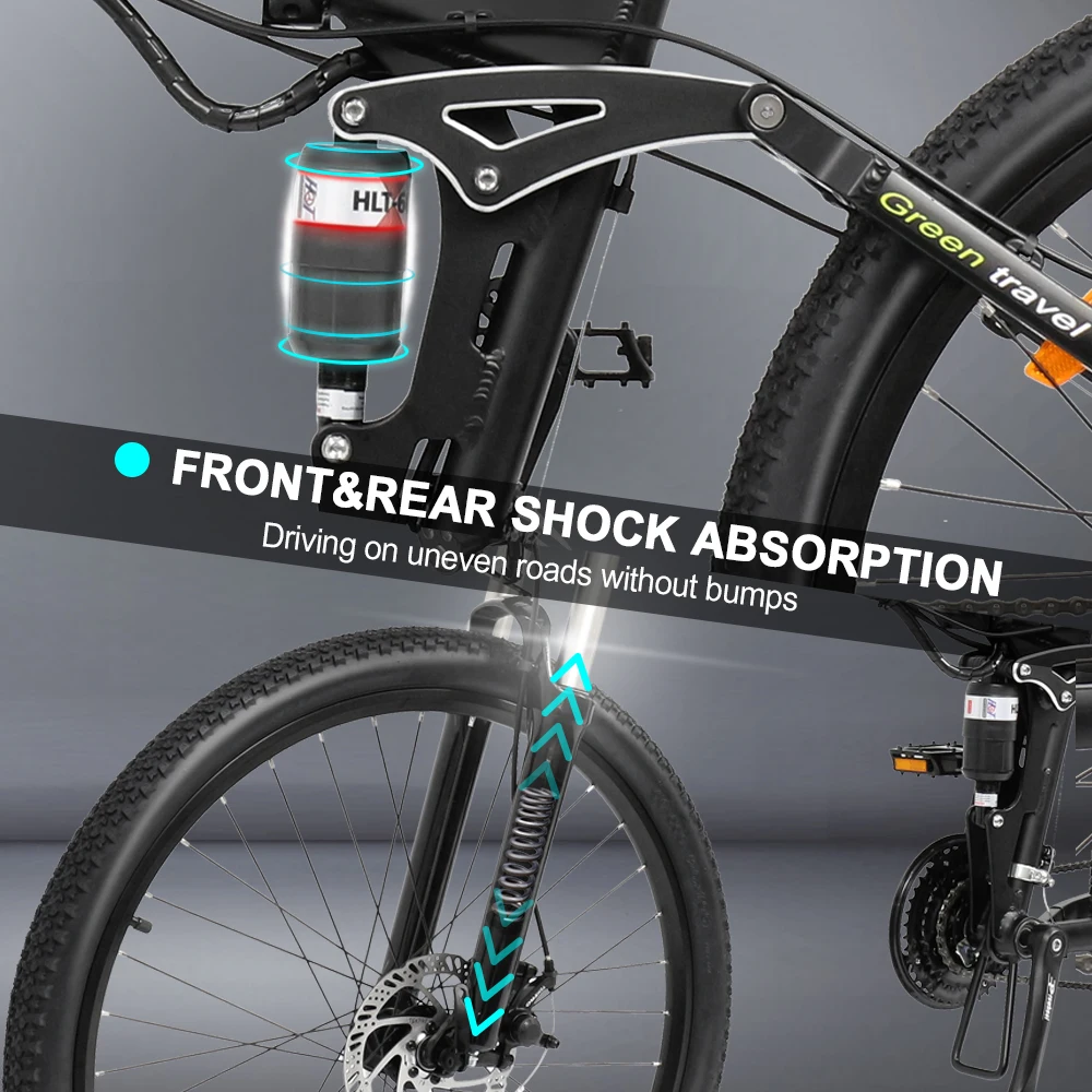 500W Folding Electric Mountain Bike 26' Ebike 22MPH Adult Electric Bicycle with 48V Removable Battery Up to 50 Miles 21 Speed,