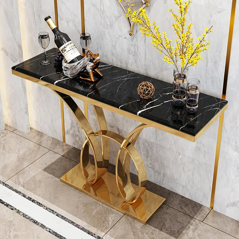 tv station studio gold stainless steel base table broadcast news nordic style luxury modern side table console