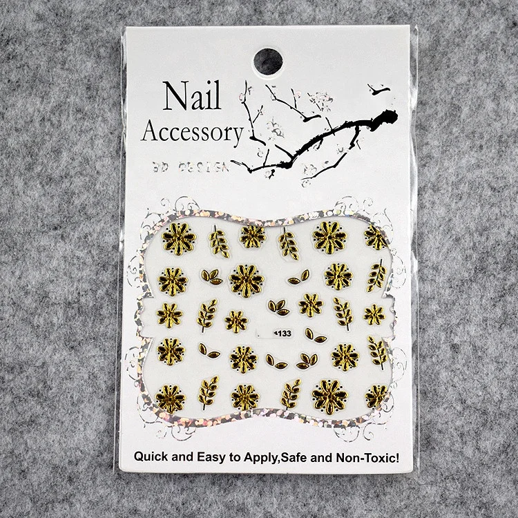 
hot sale gold rose flower and butterfly 30pcs/set 3D nail sticker decoration 