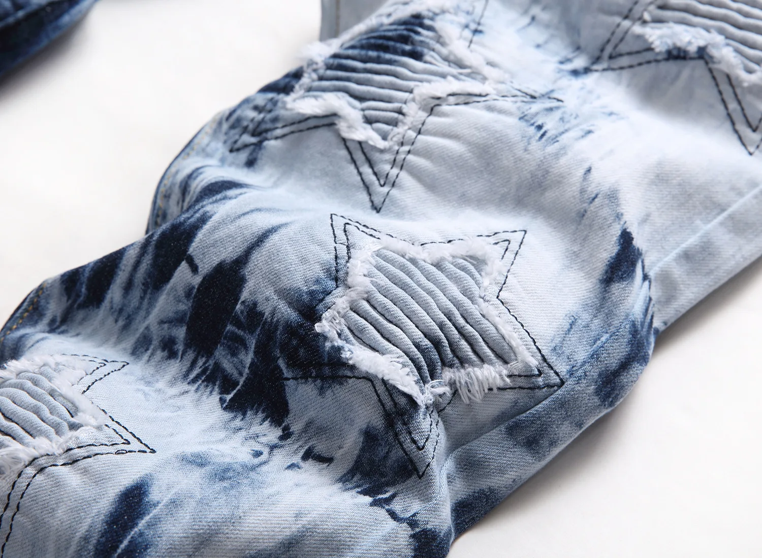 Youth Street Hipster European and American Style Embroidery With Bleached Hem Fashion Stretch Denim Pants