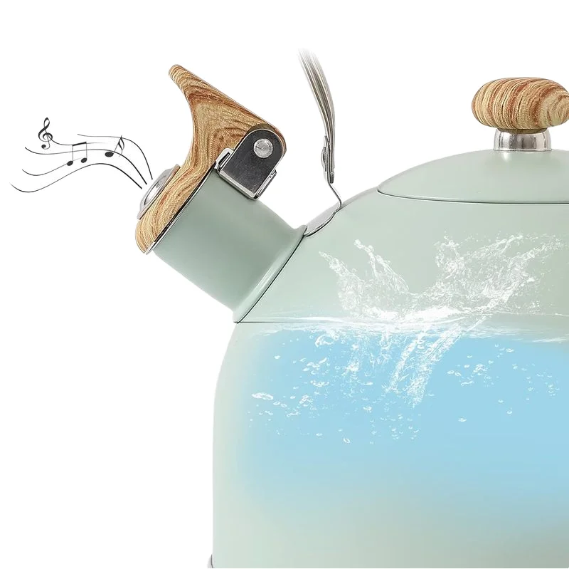 New European Whistling Kettle 2.5L Gas Induction Cooker Universal Stainless Steel Tea Coffee Water Kettle Blue Green Color