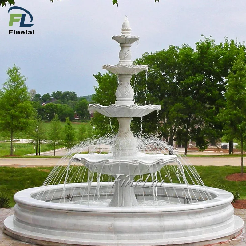 Hand Carved Large Outdoor Garden White Marble Pool 3 Tier Marble Water Fountain