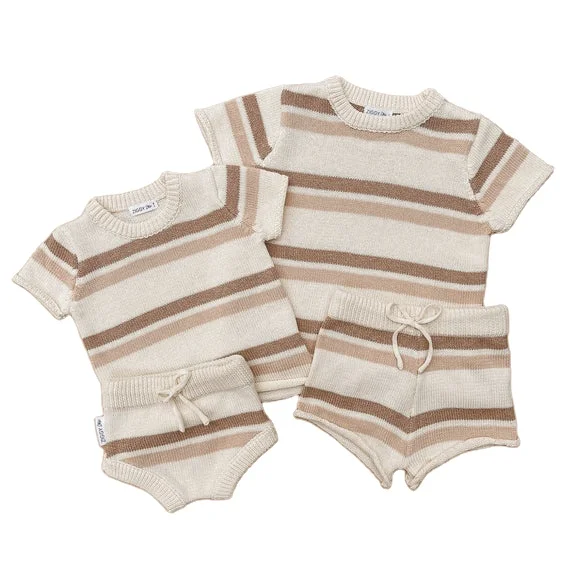 Chuyun Custom Patterns Striped Summer Two Pieces Set Children Boys Knitted Tee Bloomers Knitwear