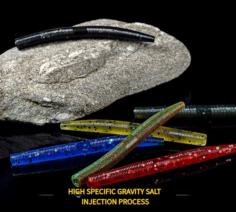 CASTSOON Newbility 8cm/2g  10.5cm/4g Glitter Fluorescent Soft Plastic Lures Bass Fishing Senko Grubs Worm Bait Fishing Lure