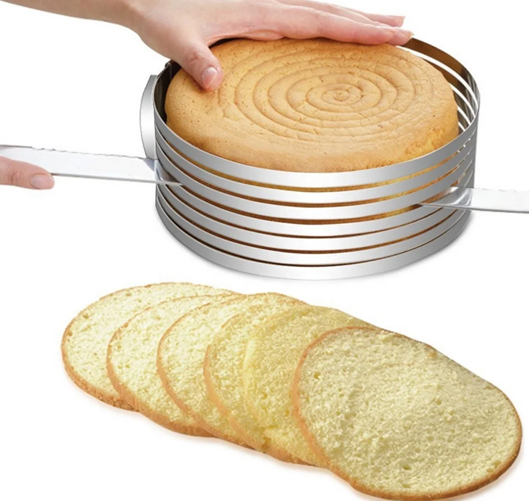 12In Cake Slicer Stainless Steel Adjustable 7 Layered Bread Cutter Ring with Respective Diameter