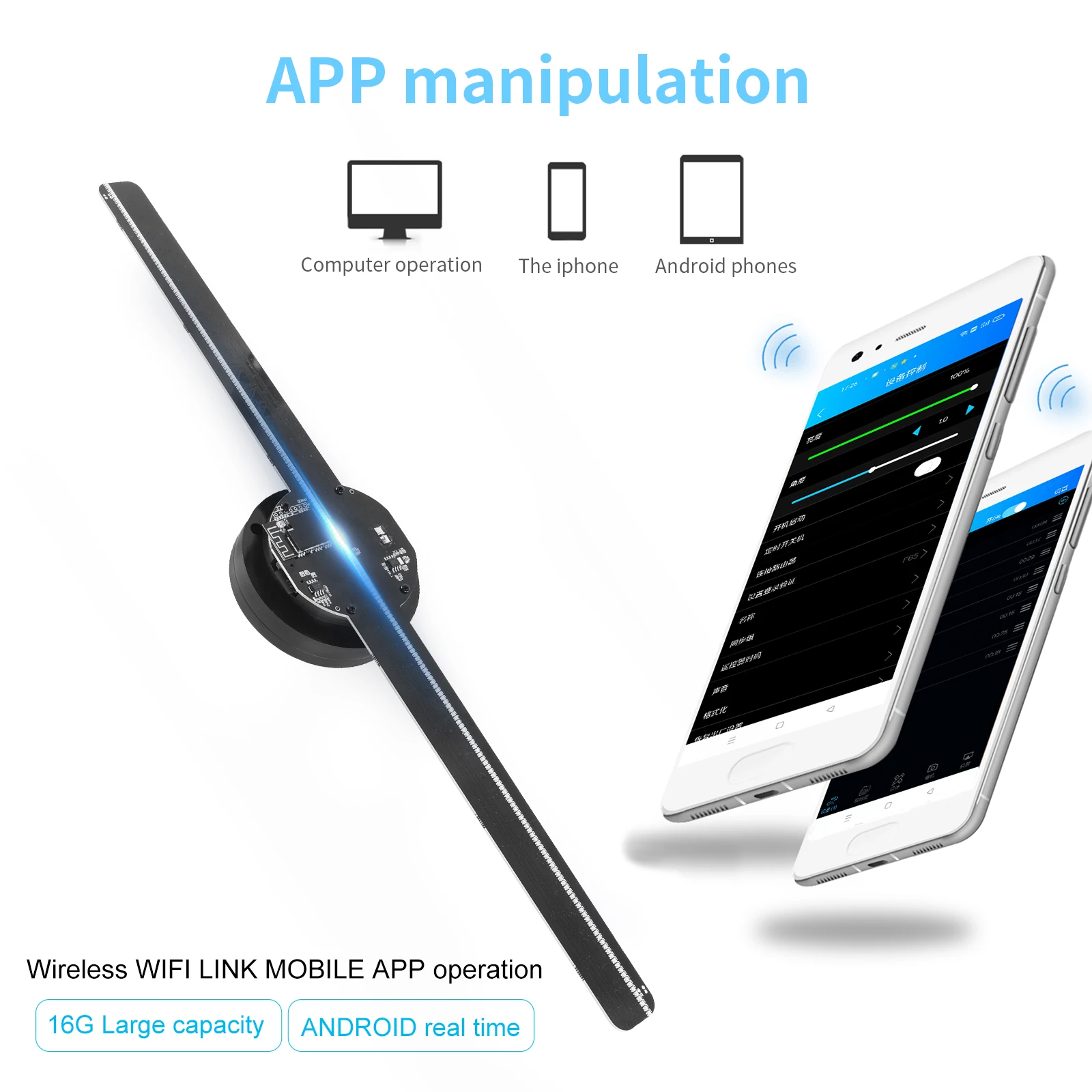 WiFi Holograma 3D Projector Logo Display LED Fan Holographic APP IOS/Android Advertising Machine Imaging Hologram Player