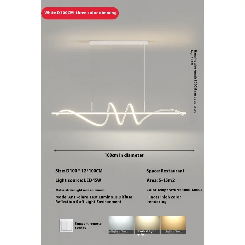 Modern Simple Metal Glass Chandelier Restaurant Long Hanging Lamp Dining Table Kitchen Linear Wave Led Modern Pendant Lighting