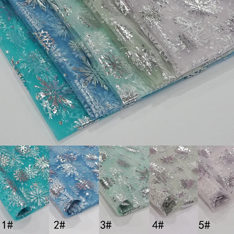 Factory in stock snowflake mesh bronzing stars organza fabric Frozen princess dress Halloween dress fabric