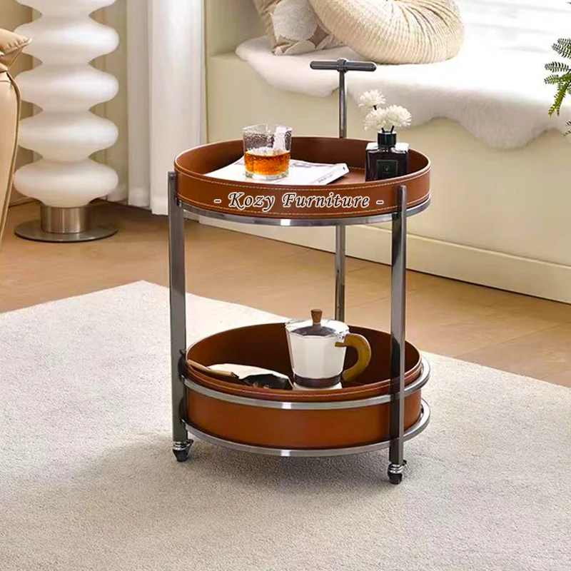 Light Luxury Stainless Steel Frame Leather PU Top Small Size Coffee Table