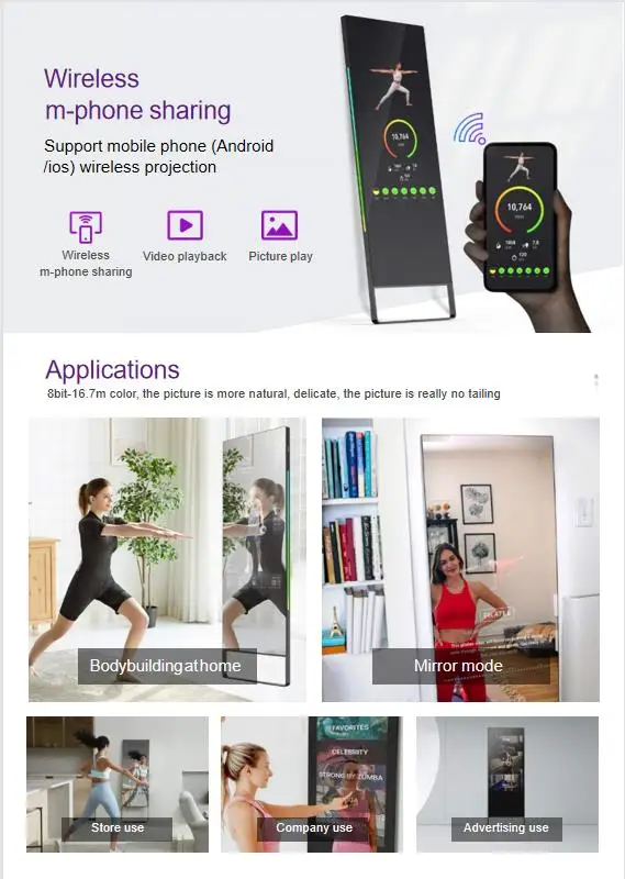 Factory Floor Stand Touch Screen Magic Smart Mirror Interactive Digital Signage and Displays Advertising Players Screen Kiosk