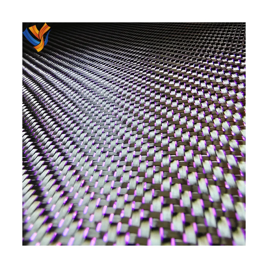 Twill Weave Single Purple Wire Carbon Fiber Fabric 3K Single Metallic Purple Tinsel Filament Carbon Fiber Fabric