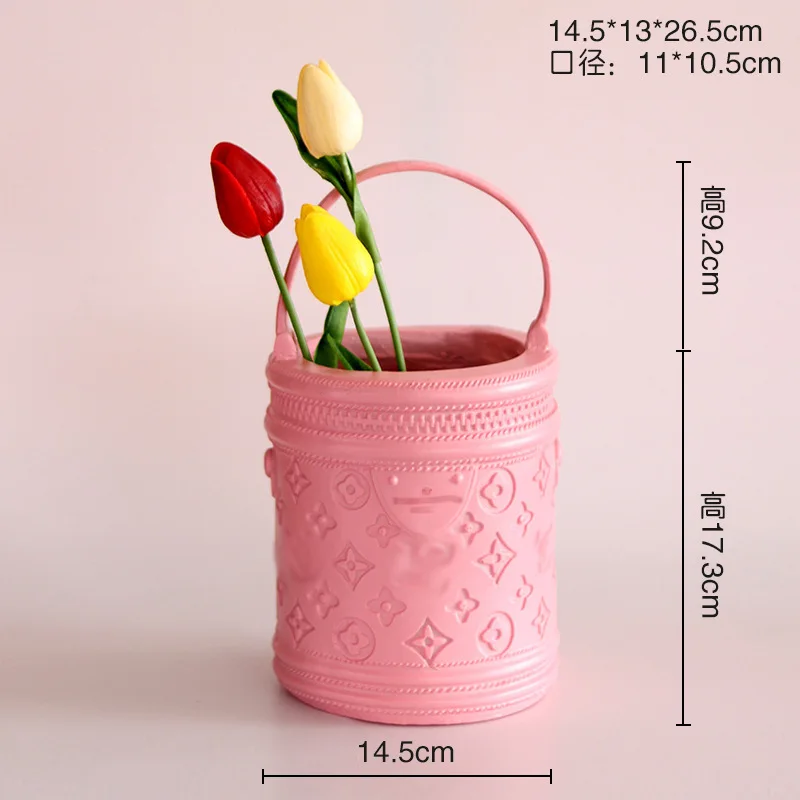 Nordic creative Morandi resin handbag flower vase dried flower arrangement luxury handbag vase for home living room decoration