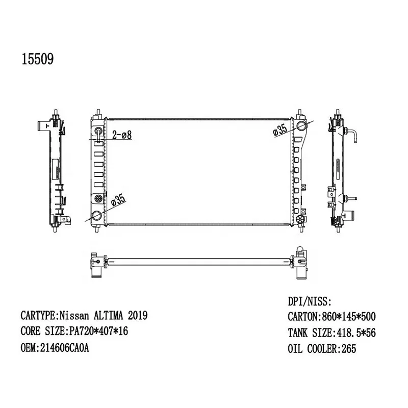 15509 OEM 214606CA0A core wholesalers radiator for NISSAN Altima 2019 automotive part radiator core