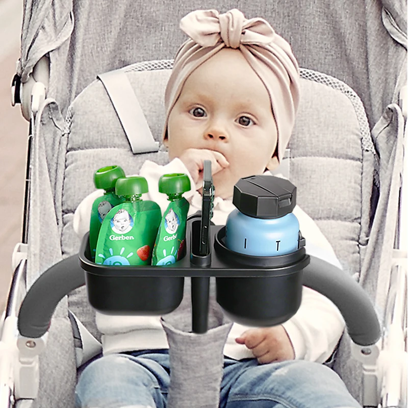 Stroller Cup and Snack Holder 3-in-1 Universal Stroller Food Storage Attachment with Cup Phone Holder