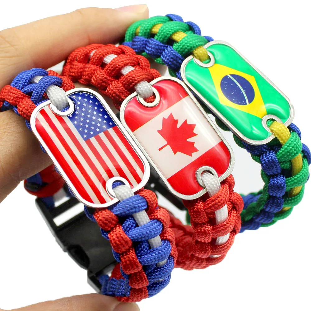 Customized Creative Outdoor Survival Wristbands Quality National Flag Handmade Paracord Bracelet