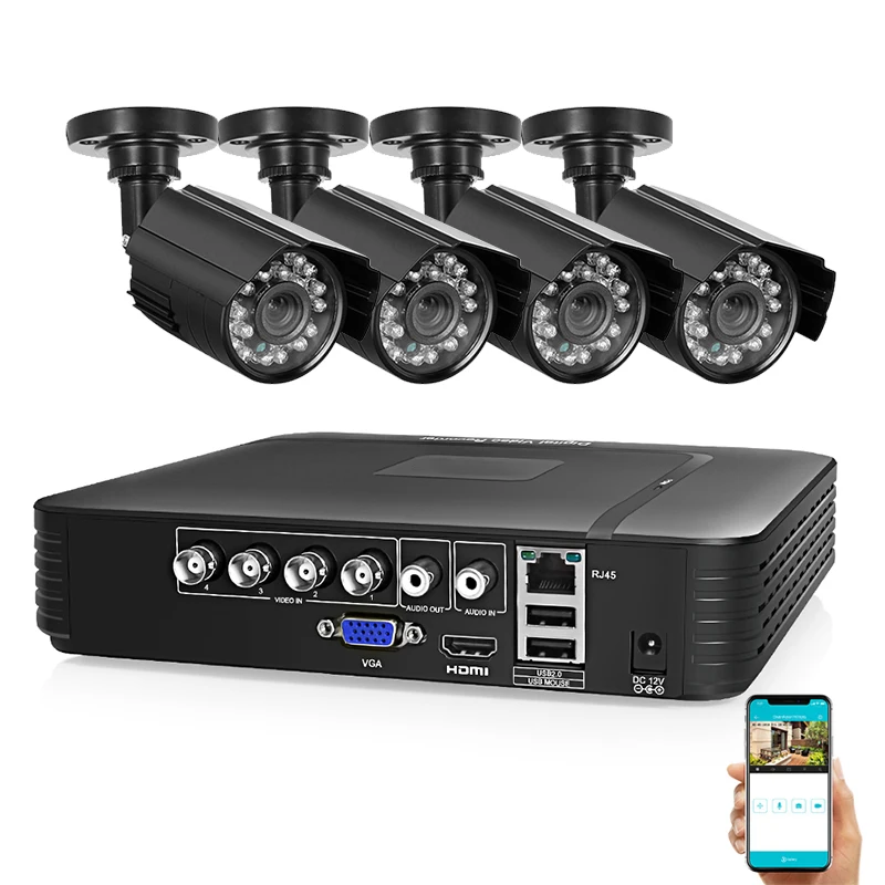  4CH DVR CCTV системы 1080p 4 шт. камеры комплект 2MP видеонаблюдения 4-канальный 5 в 1 видеорегистратор инфракрасный AHD