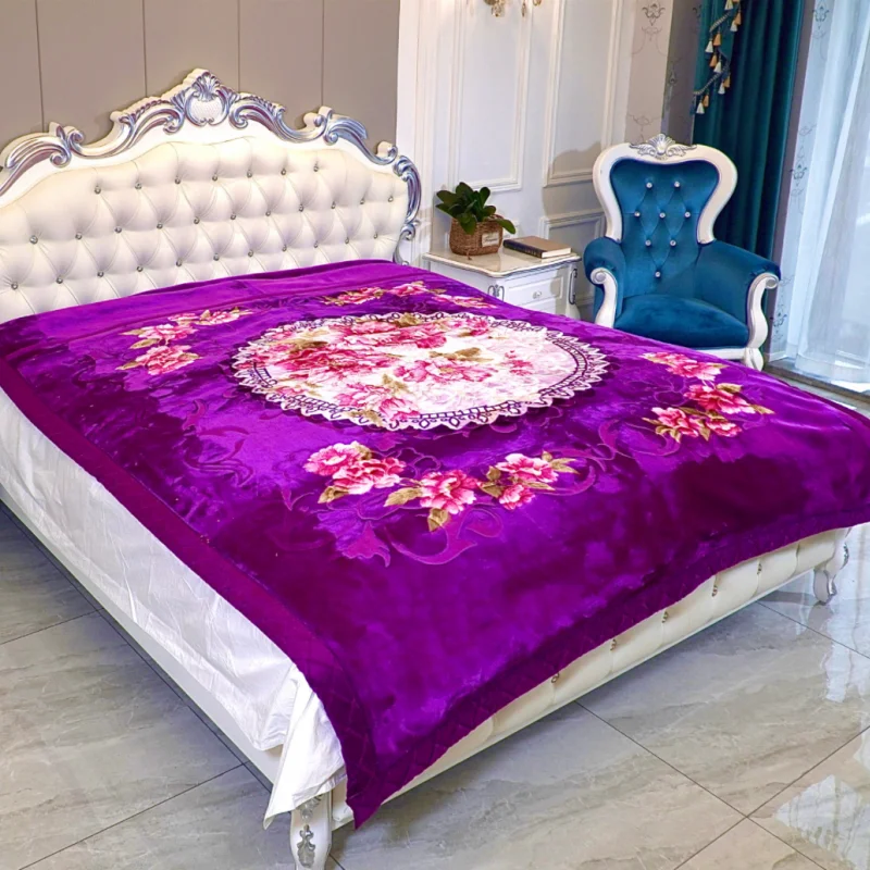 Luxury 100% Polyester Flannel Blanket Purple Mink 2ply Good Quality American Style for Winter Double Bed for Christmas