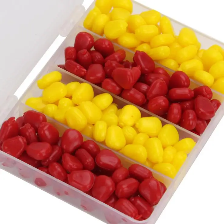 200pcs/Lot Soft Carp Bait Fishing Lure Set Floating Corn Flavor Artificial Bait Yellow Red with Plastic Box