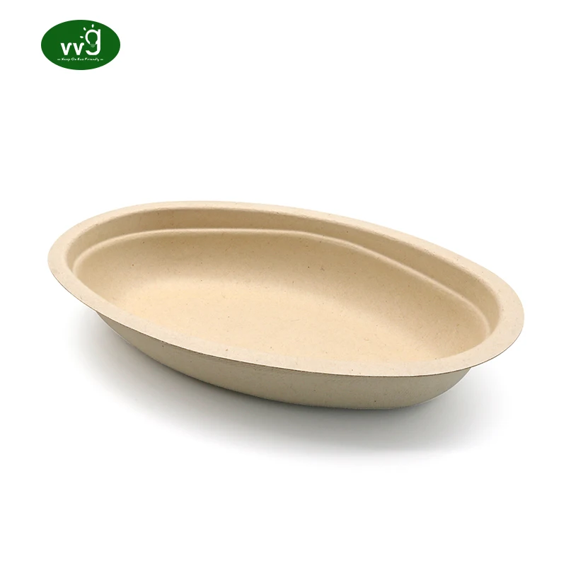 VVG 700ml disposable oval bowl pfas free biodegradable pulp sugarcane bagasse salad bowl disposable