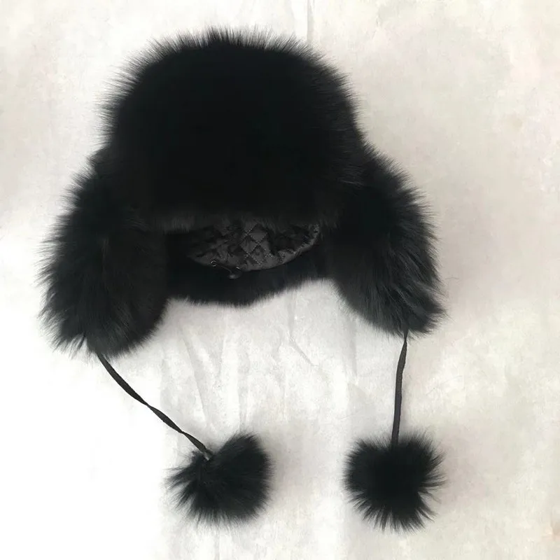 Factory Price Winter Warm Hat Fox Fur Fur Mink Hats with Real Fur Pom Poms for Women