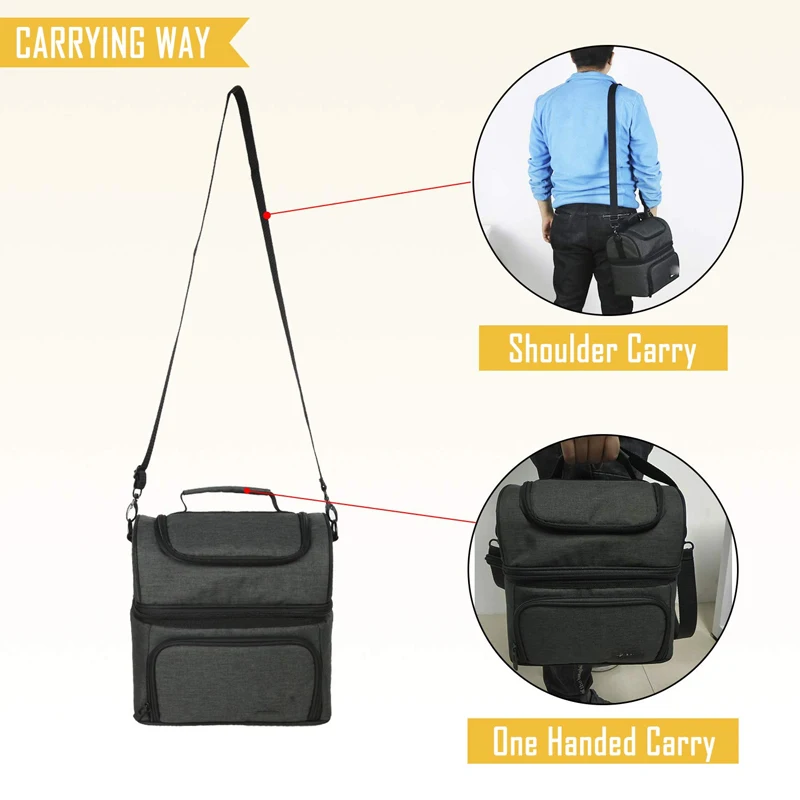 polyester leakproof insulated tote lunch cooler box dual compartment cooling thermal bags for food