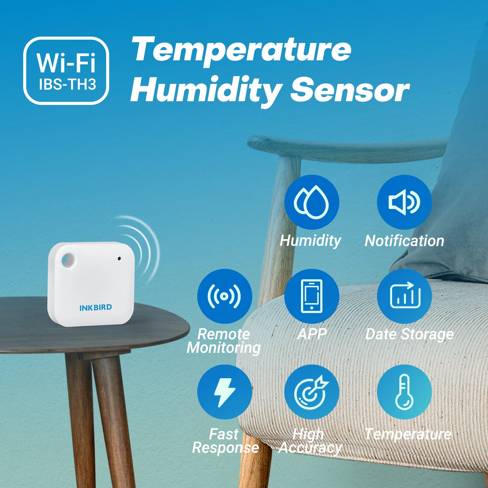 INKBIRD IBS-TH3 WiFi Data Logger Wireless Hygrothermometer for Humidity and Temperature Record with APP