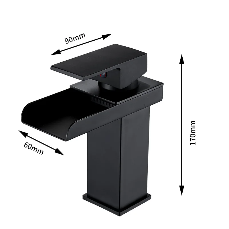 Brass Square Basin Faucet Single Handle Matte Black Mixer Taps Copper Basin Mixer Faucets With Led Lights