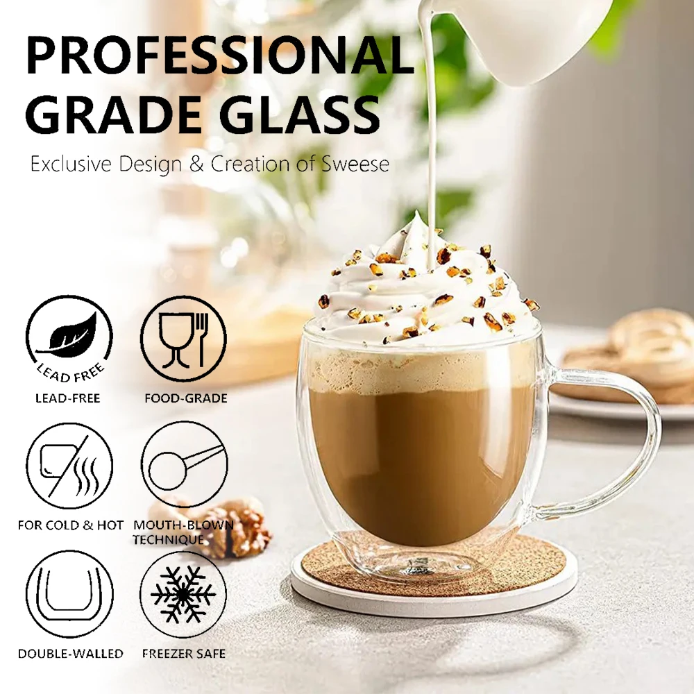 Creative Borosilicate Glass Cups Drinking Wine Set Mugs Transparent Double Wall Glass With Handle Cup Glass