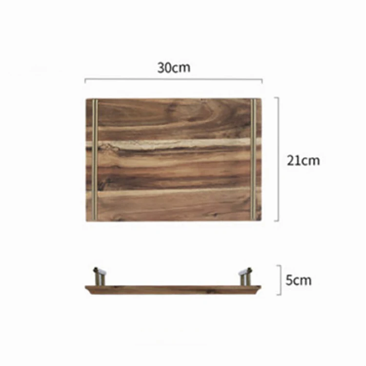 Factory Suppliers Nordic wooden tray creative rectangular acacia Wooden Serving Tray with metal handles