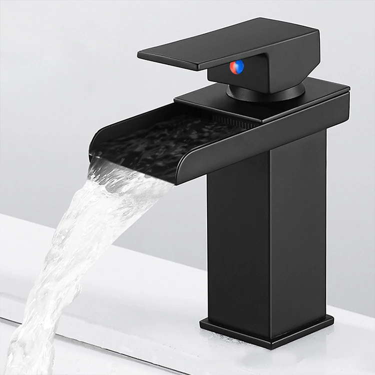Brass Square Basin Faucet Single Handle Matte Black Mixer Taps Copper Basin Mixer Faucets With Led Lights
