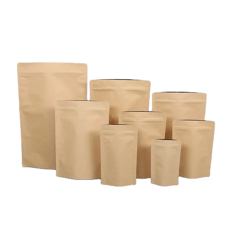 In Stock free samples heat seal standing up pouches brown kraft paper bag food bags