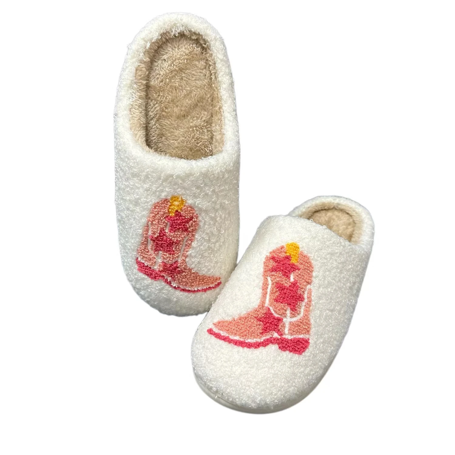 Wholesale cowgirl boots slippers ladies winter indoor fuzzy warm furry home house cute bedroom pantoufle slippers