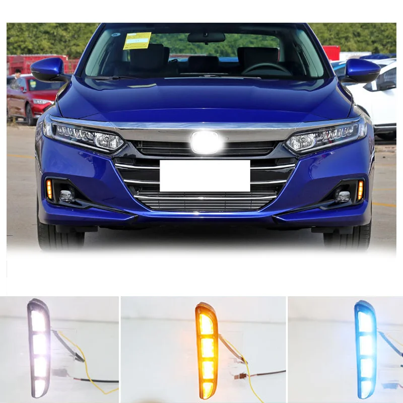 3 Color LED DRL for Honda Accord 2022 Driving Front Fog Lamp Daytime Running Light with Flash Dynamic Sequential Turn