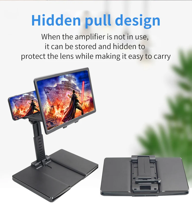 Portable 12inch Screen Magnifier Desktop Phone Stand Holder Foldable Mobile Phone 3D Video Amplifier