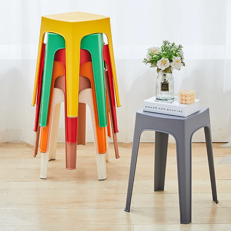 Plastic Stool Thicken Household Living Room Stacked Small Bench Fashion Creative Square Stool Plastic Chair Stackable
