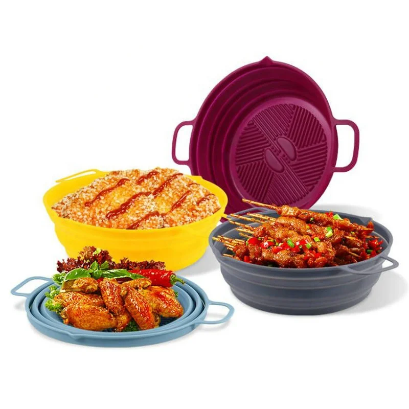 Cheap Price 19cm Food Grade Safe Reusable Silicone Air Fryers Oven Accessories Baking Tray Pan Liners Silicone Pot for Air Fryer