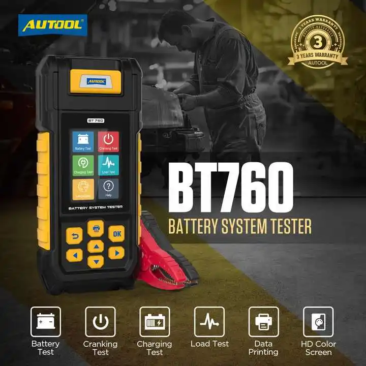 AUTOOL BT760 Battery Tester Digital Color Screen Support Printer Cranking Charging Max Load Test for Cars and Multi-Models