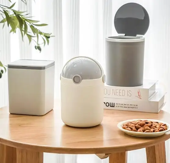 Mini Desktop Trash Can with Lid Small Garbage Can for Countertop Dressing Table Plastic Storage Bin Waste Bin