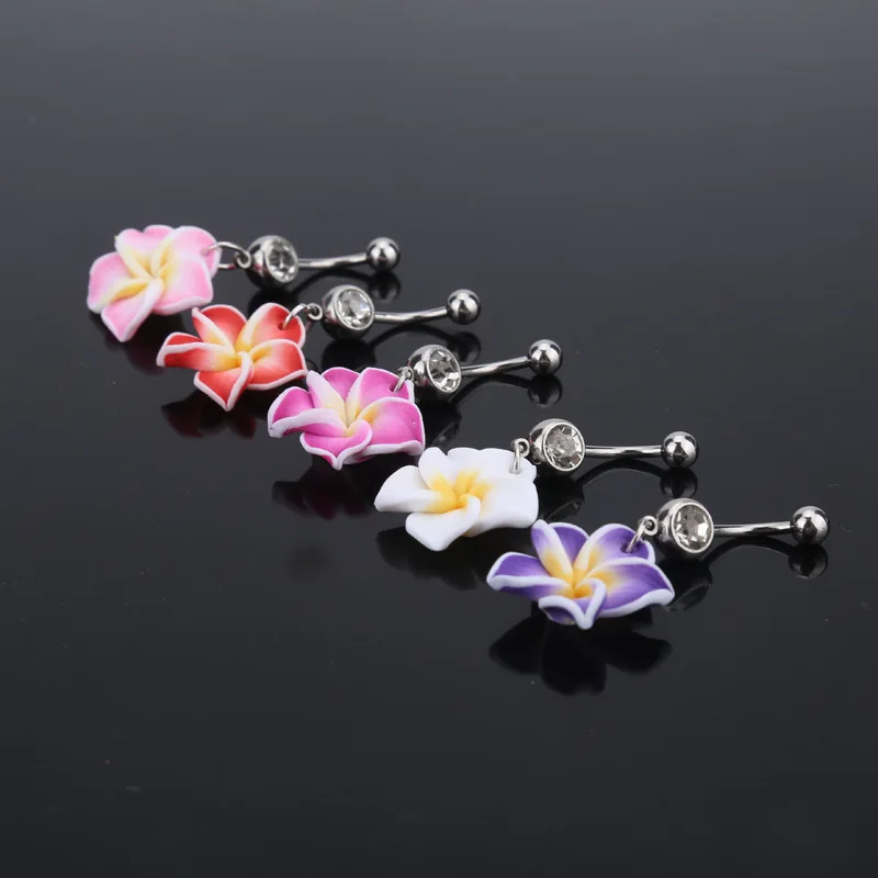 Rose petal soft pottery pendant human piercing accessory navel rings steel navel buckle flower body piercing